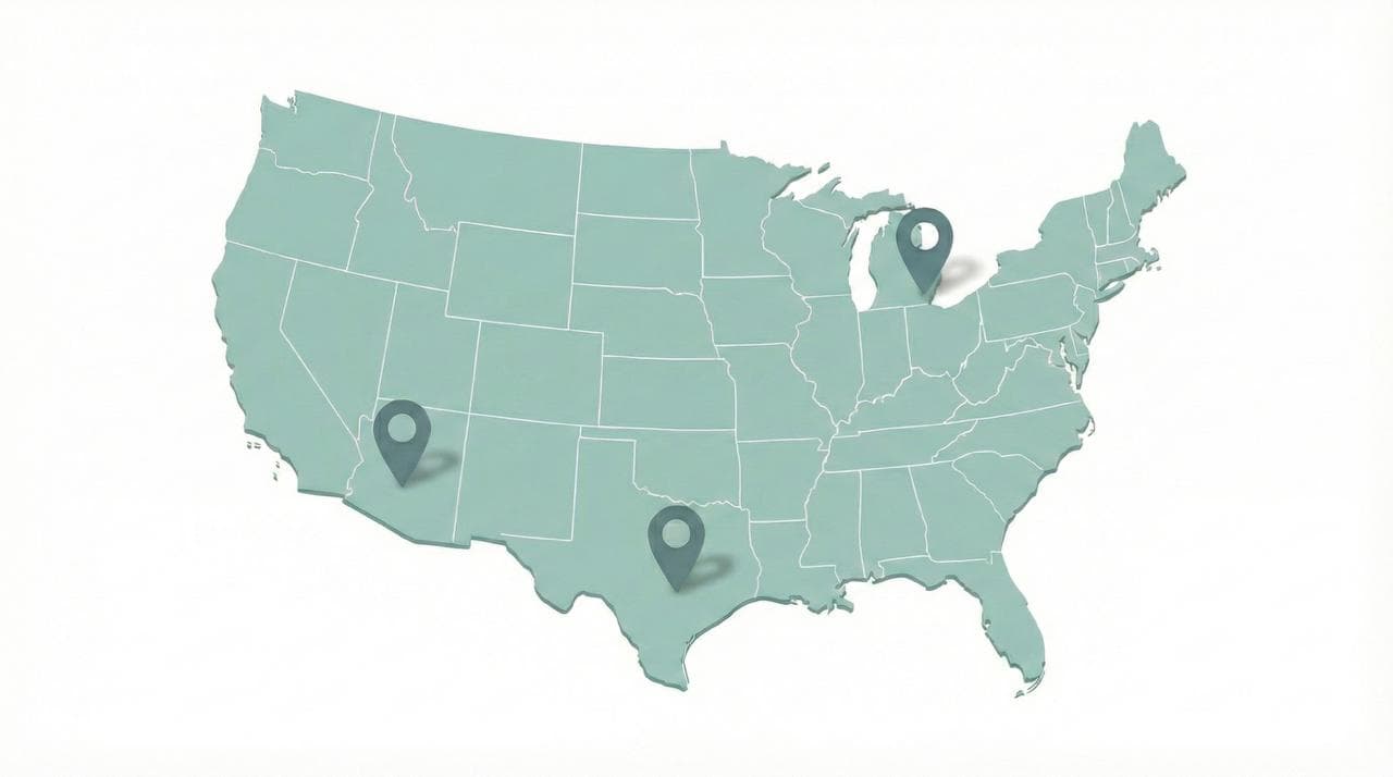 Map showing Full Stack AI Automation locations in Austin, Detroit, and Phoenix